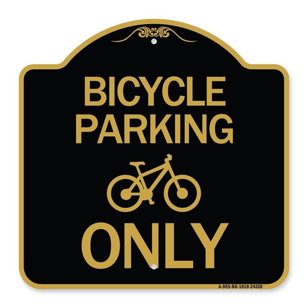 Signmission Bicycle Parking With Graphic, Black & Gold Aluminum Architectural Sign, 18" x 18", BG-1818-24320 A-DES-BG-1818-24320